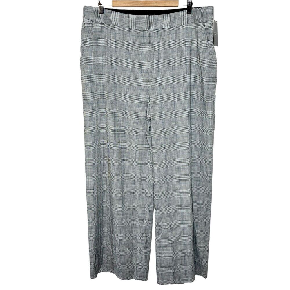 Tahari ASL Wide Leg Pants Gray Blue Plaid Womens 18 Trouser Dress Career